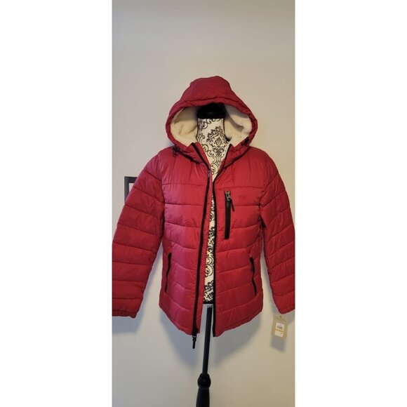 Levi's Men's Hooded Sherpa Puffer Quilted Lined Red Jacket Size Small LM2RN076 - Picture 5 of 12